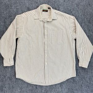 Tango Max Raab Shirt Men's Size 16 Beige Striped Button-Up Long Sleeve Top
